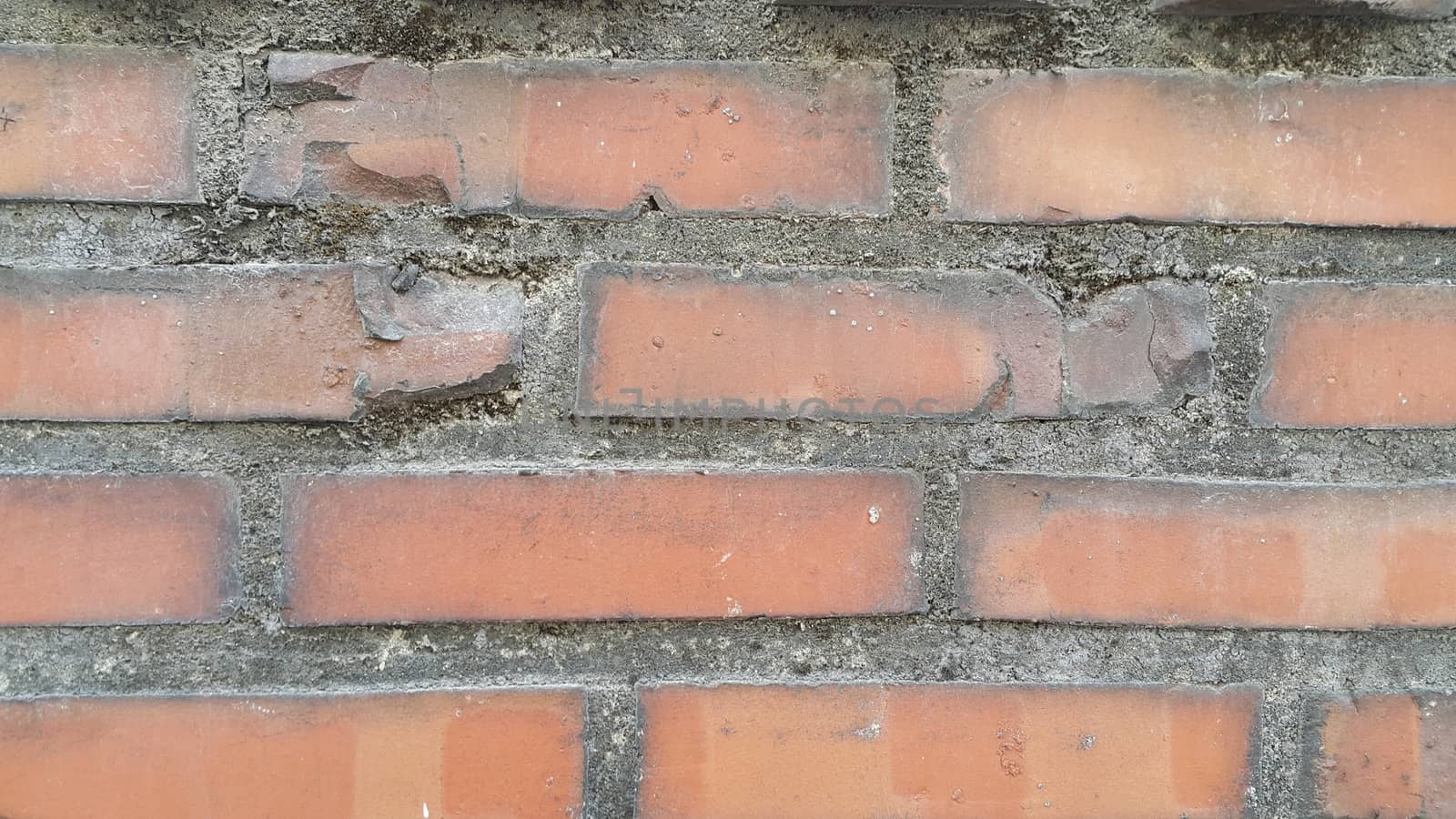 Closeup texture of red brick wall. A background of a weathered old exterior brick wall in the sunshine.