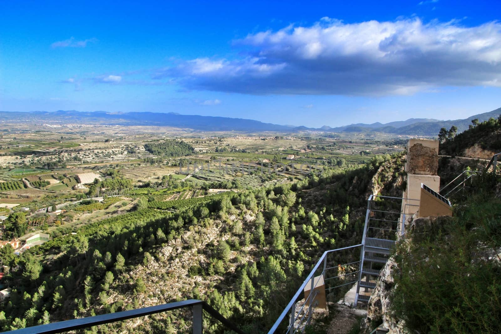 Panoramic view of the Albaida Valley from the top of the mountain in Carricola, Valencia, Spain