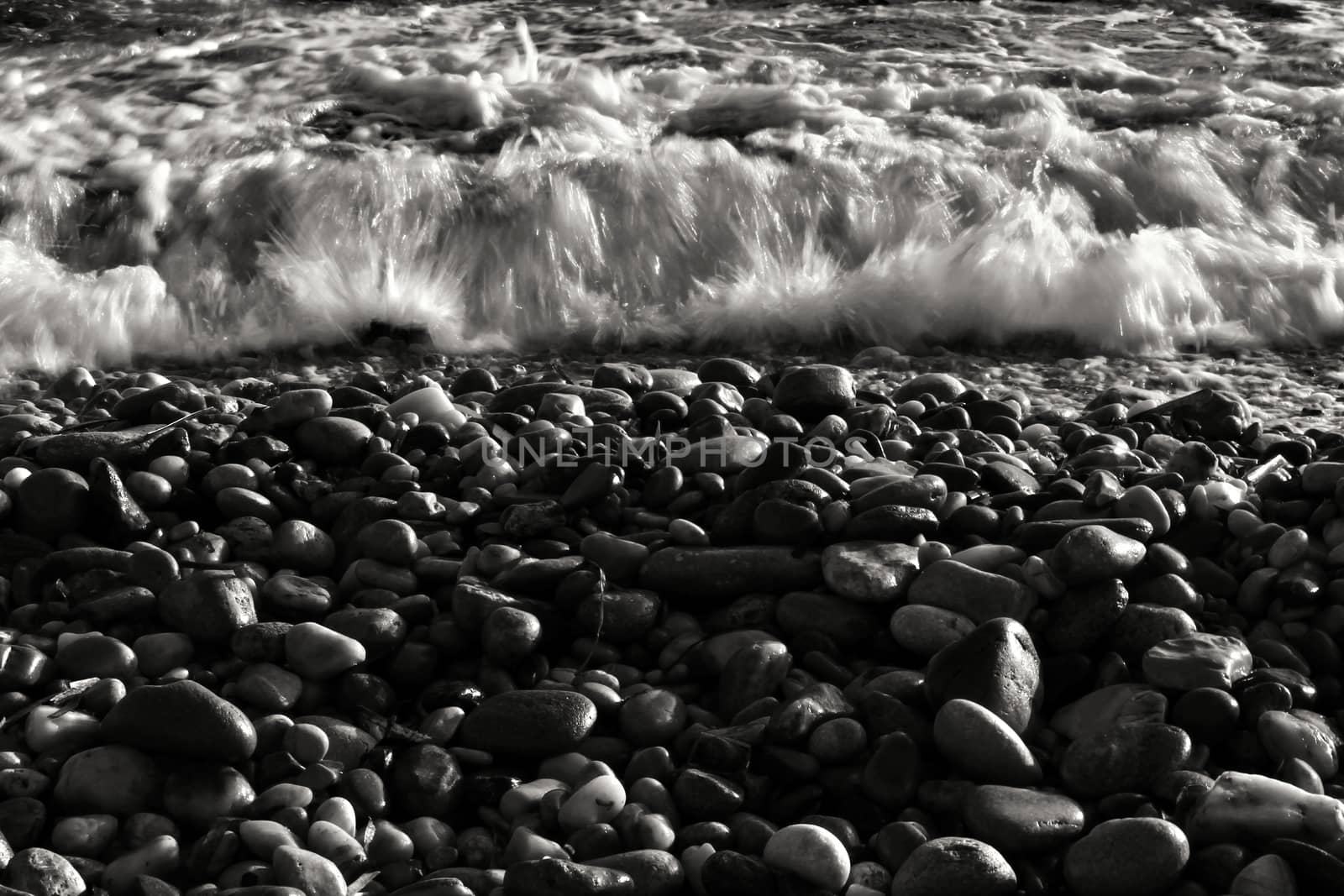Rock textures and waves on the shore in Cartagena, Murcia, Spain
