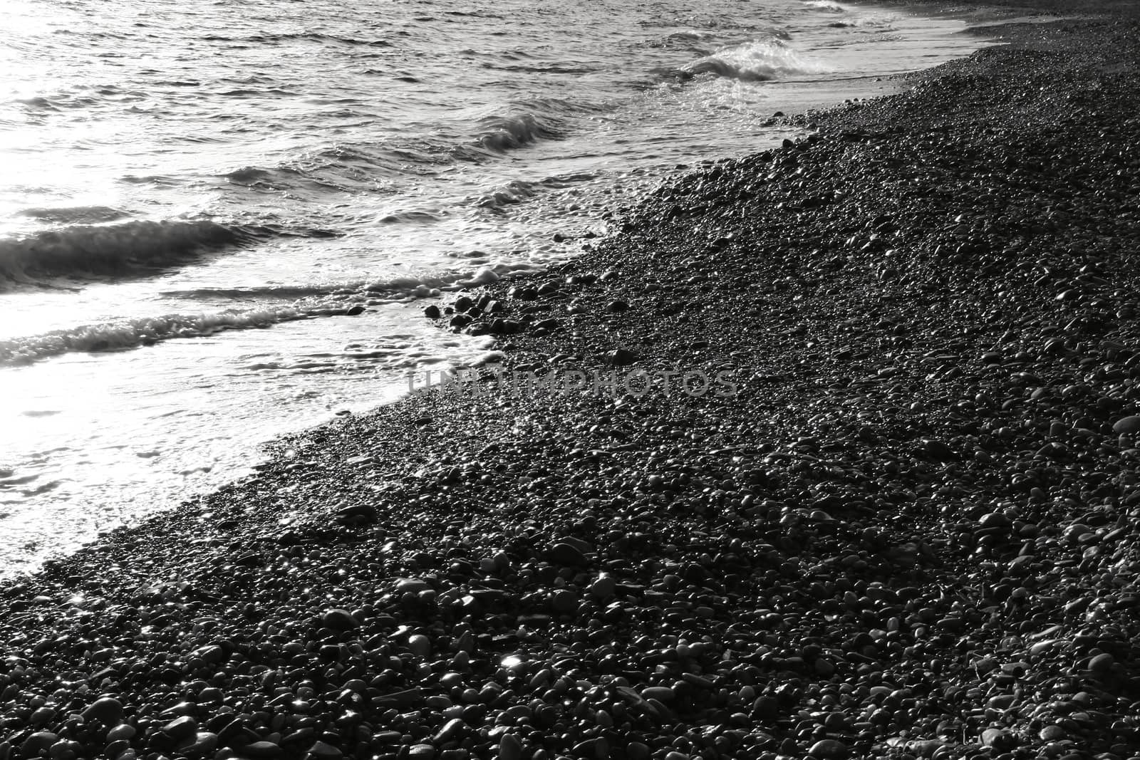 Rock textures and waves on the shore in Cartagena, Murcia, Spain