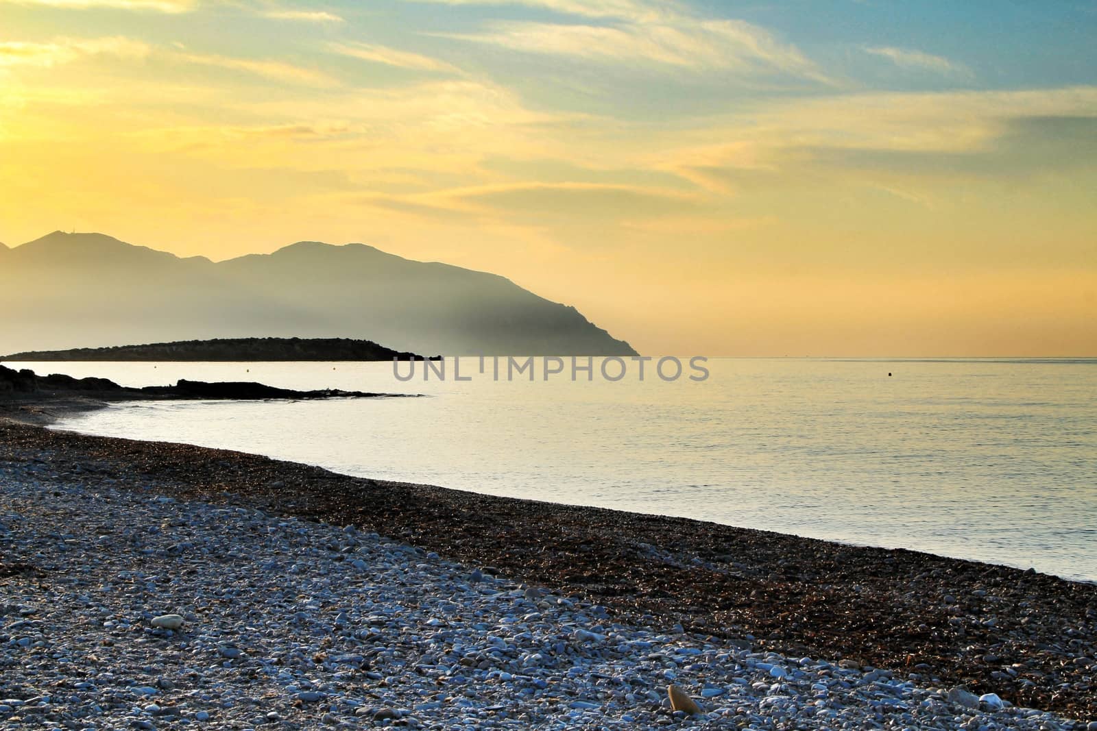 Beautiful Sunrise on the beach in Isla Plana, Cartagena, Murcia,Spain.