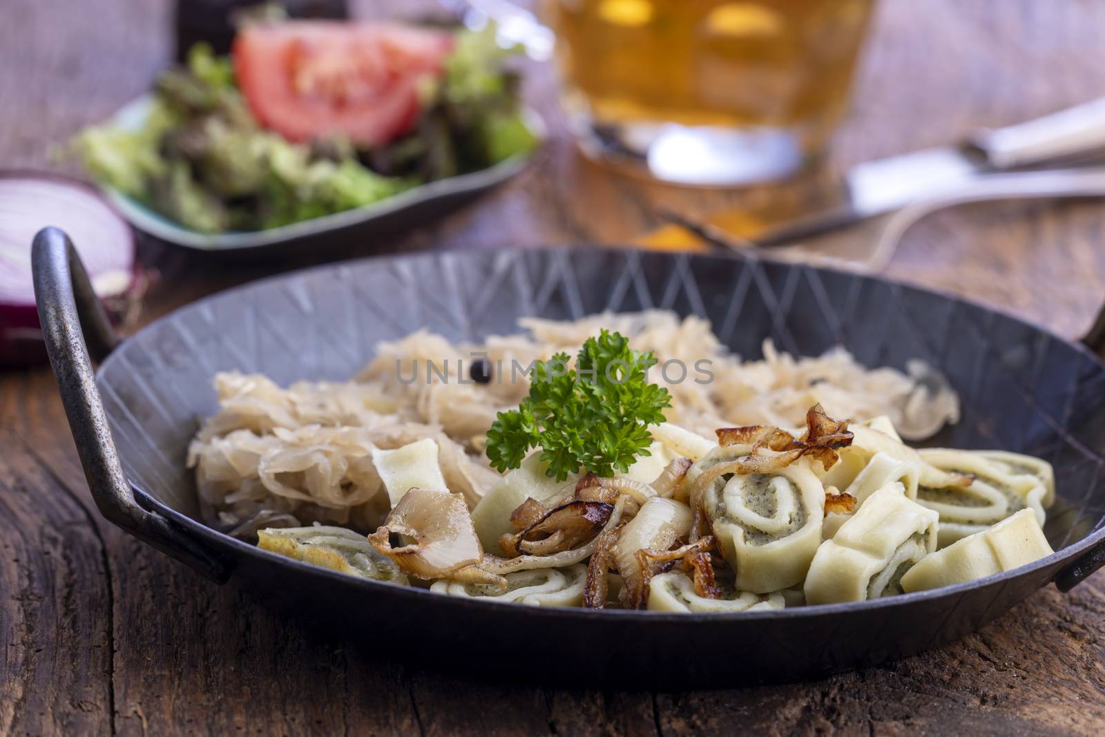 bavarian maultaschen pasta in a pan