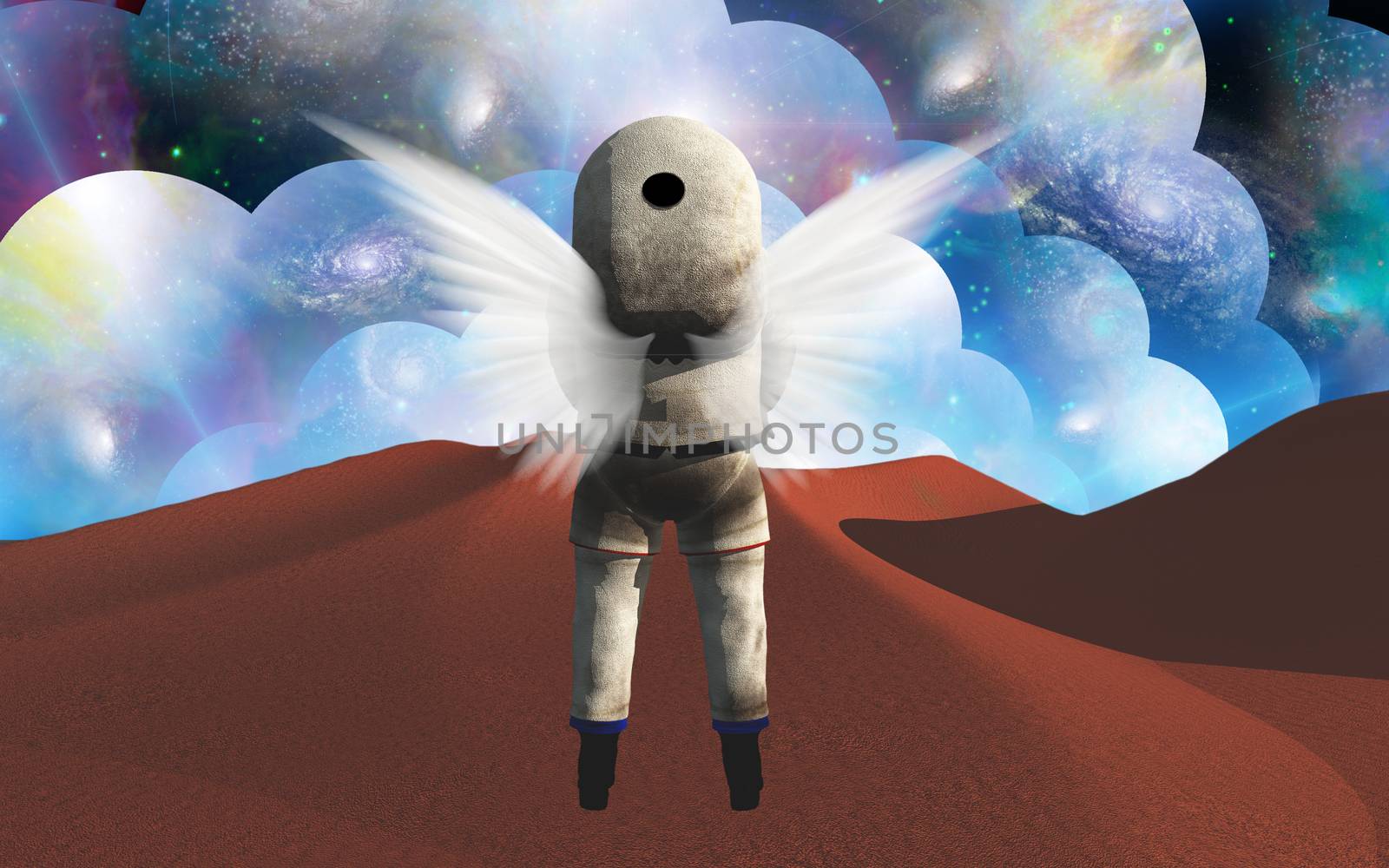 Winged astronaut on red planet by applesstock