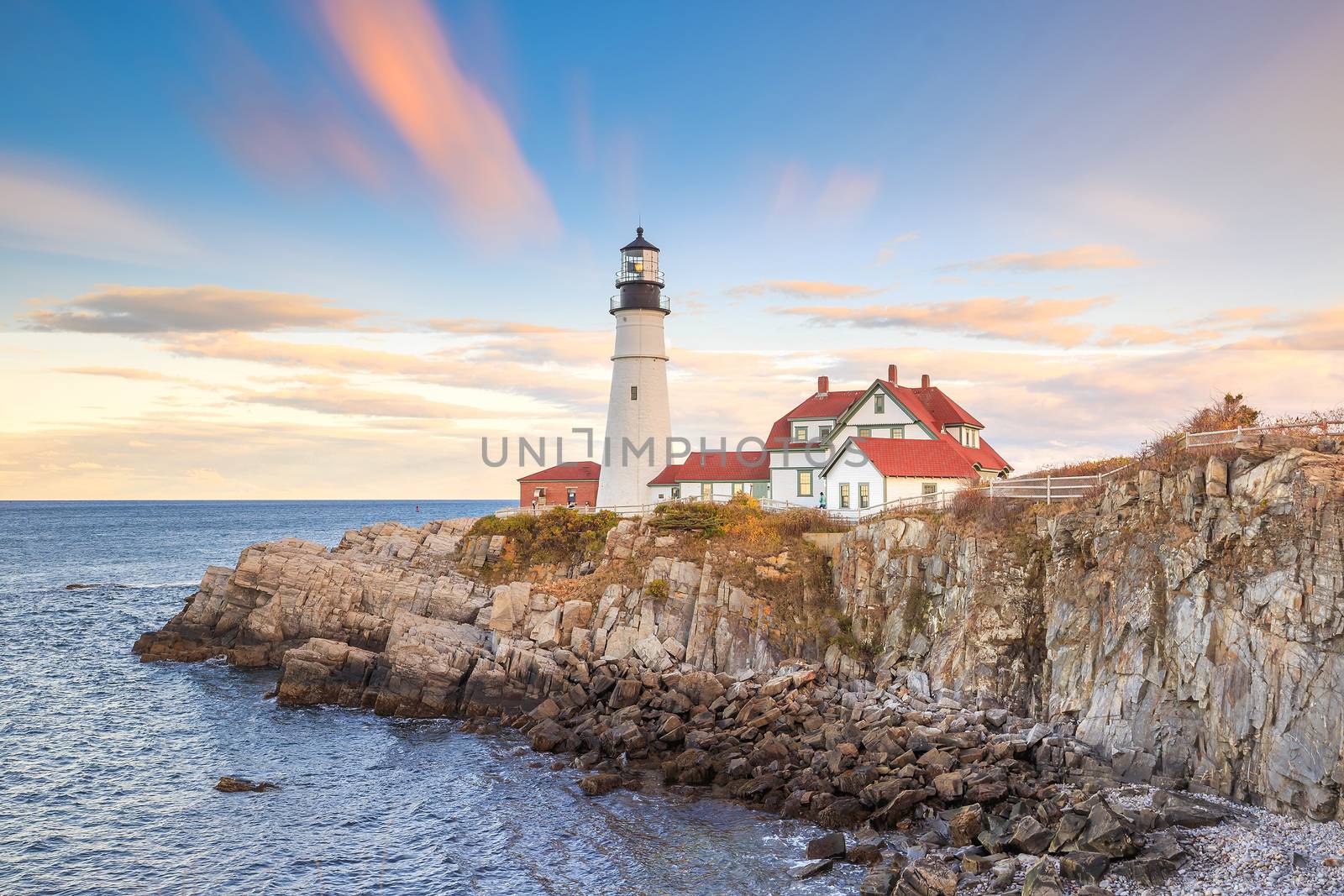 The Portland Head Light At Sunset, Portland, Maine, USA