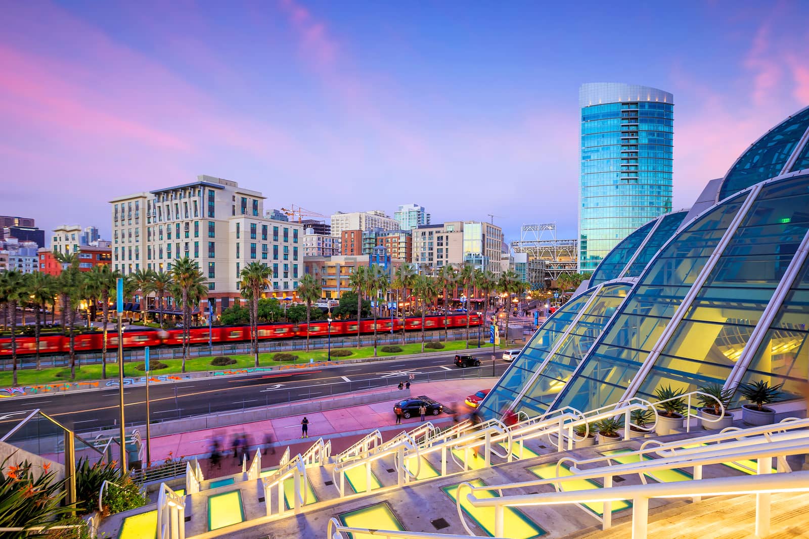 San Diego downtown city skyline at sunset in USA