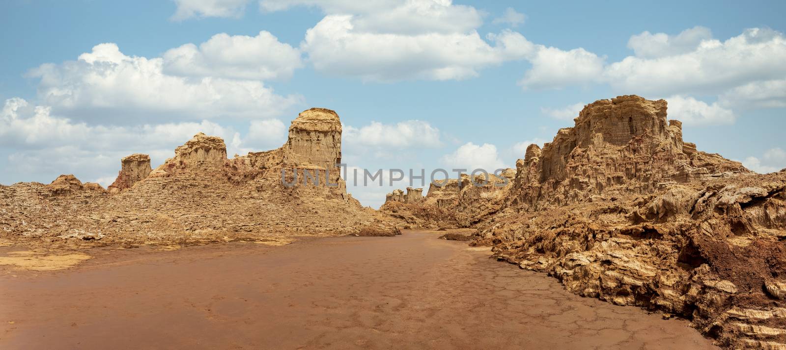 impressive rock formations rise in the Danakil depression like stone rock city. Landscape like Moonscape, Danakil depression, Ethiopia, Africa