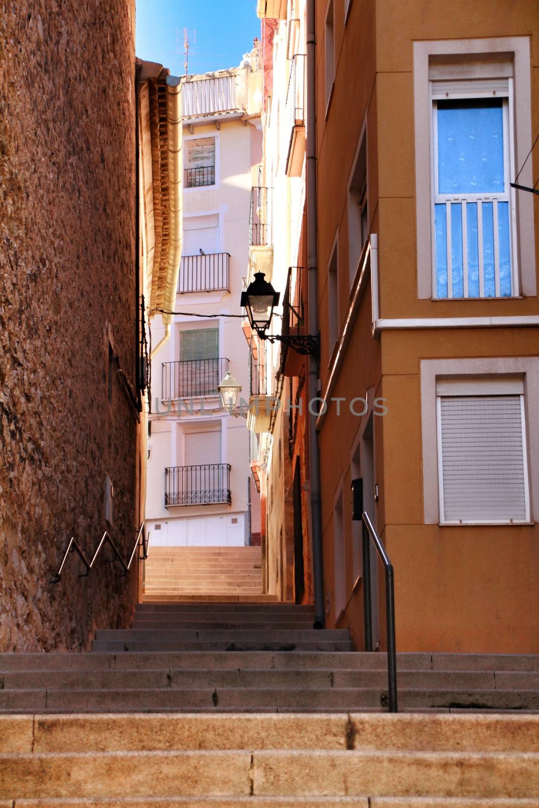 Narrow streets in Jijona village in Alicante province, Spain.