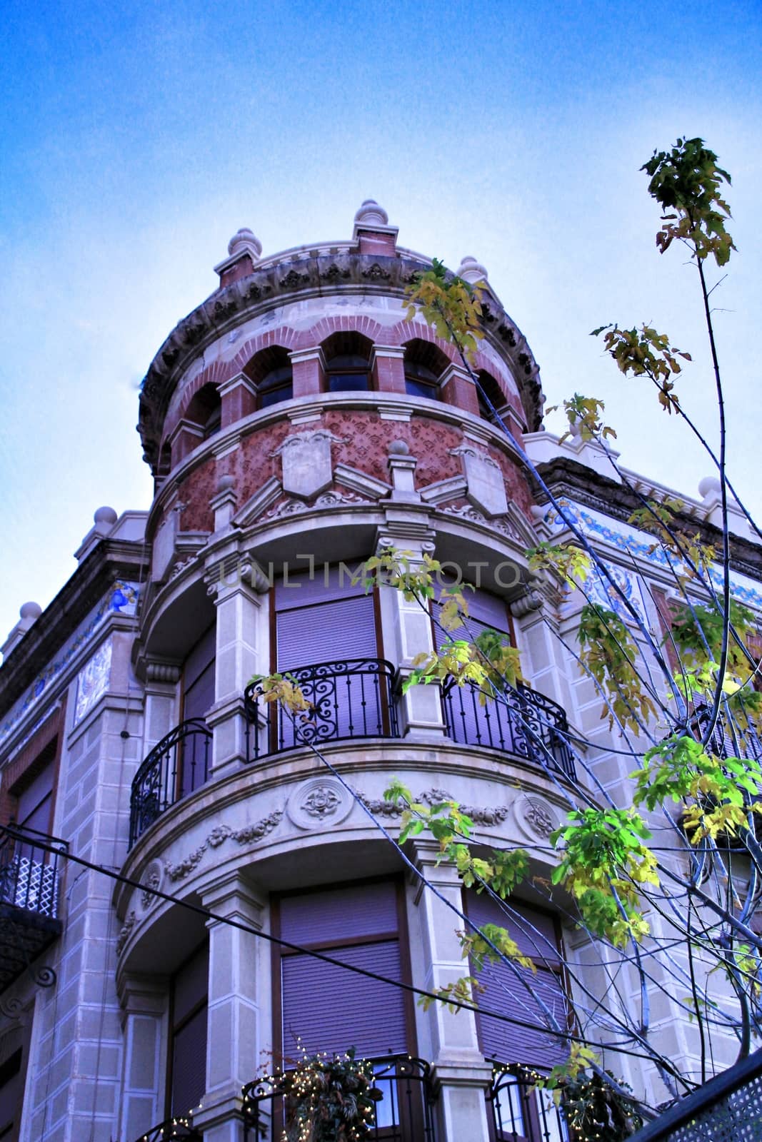 Beautiful facade of modernist building in Xixona by soniabonet