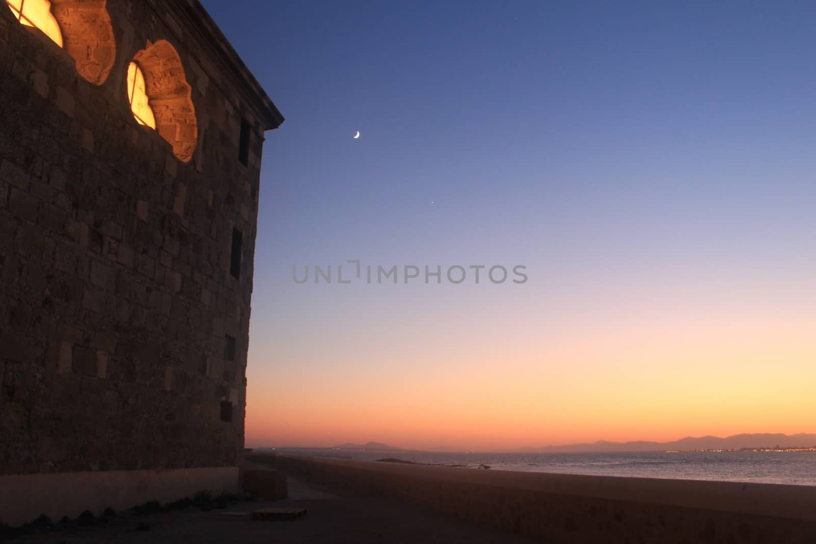 Church of San Pedro and San Pablo at dusk on Tabarca Island, Alicante, Spain