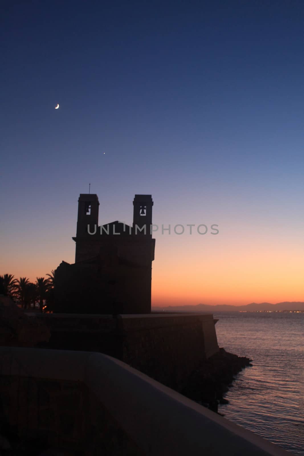 Church of San Pedro and San Pablo at dusk on Tabarca Island, Alicante, Spain