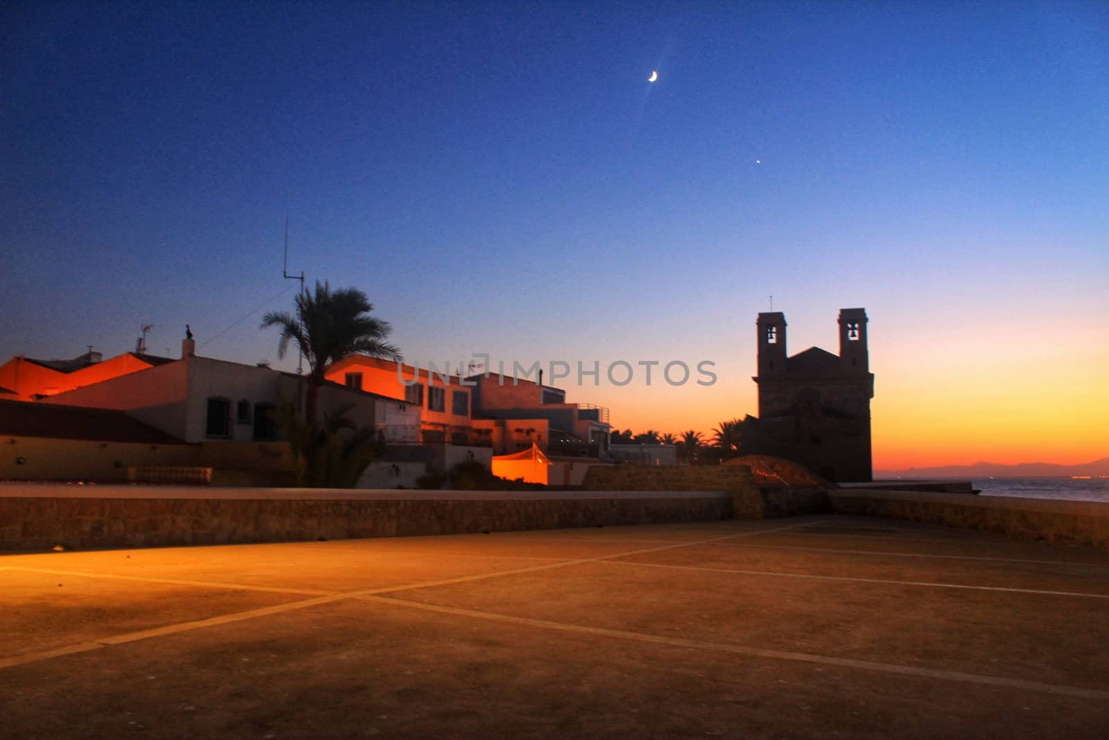 Church of San Pedro and San Pablo at dusk on Tabarca Island, Alicante, Spain