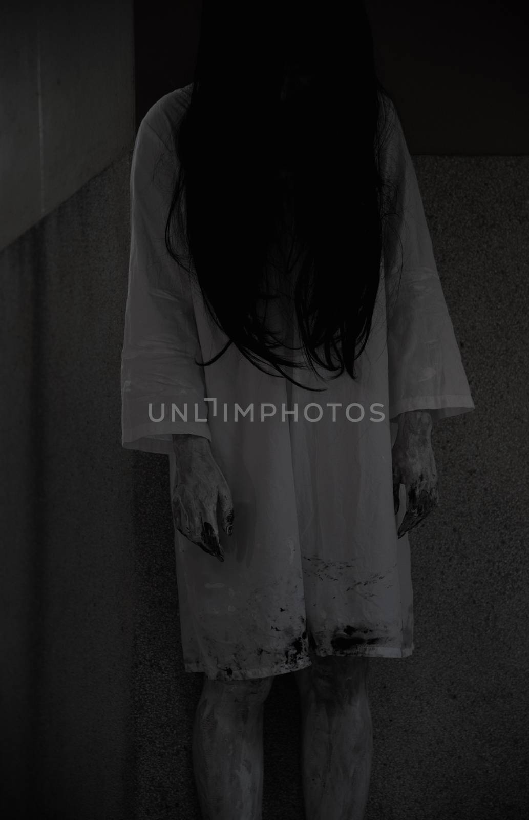 Horror woman ghost creepy stand in the house, halloween day concept