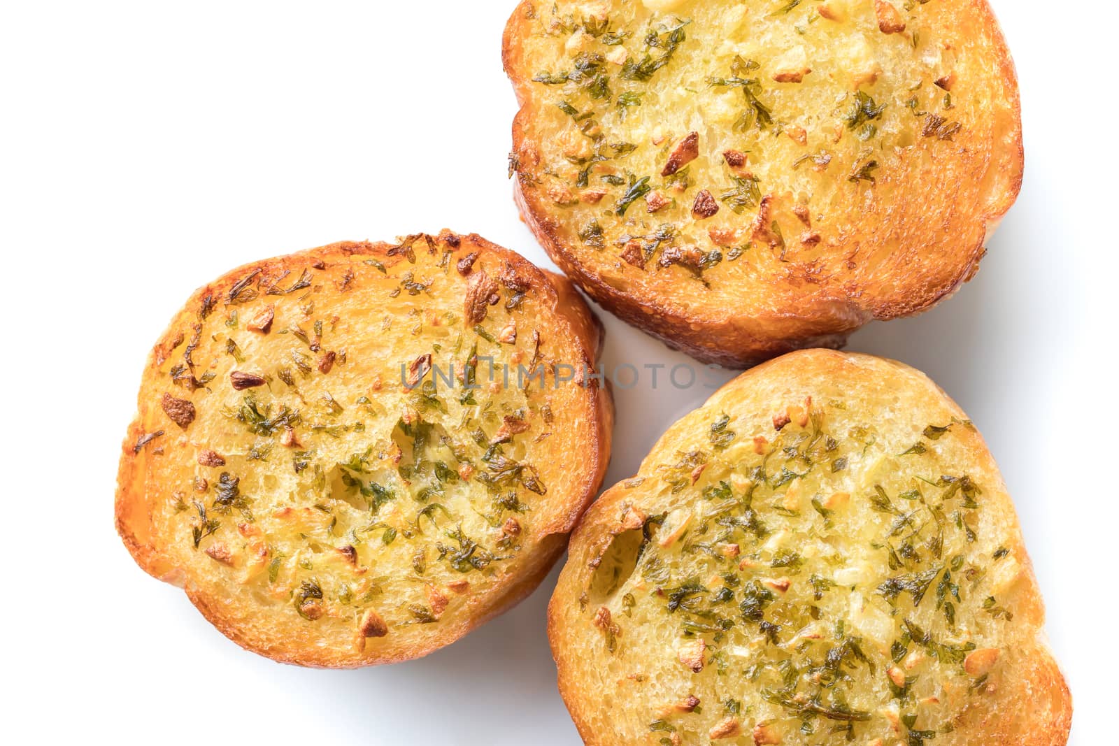 homemade garlic bread on white background