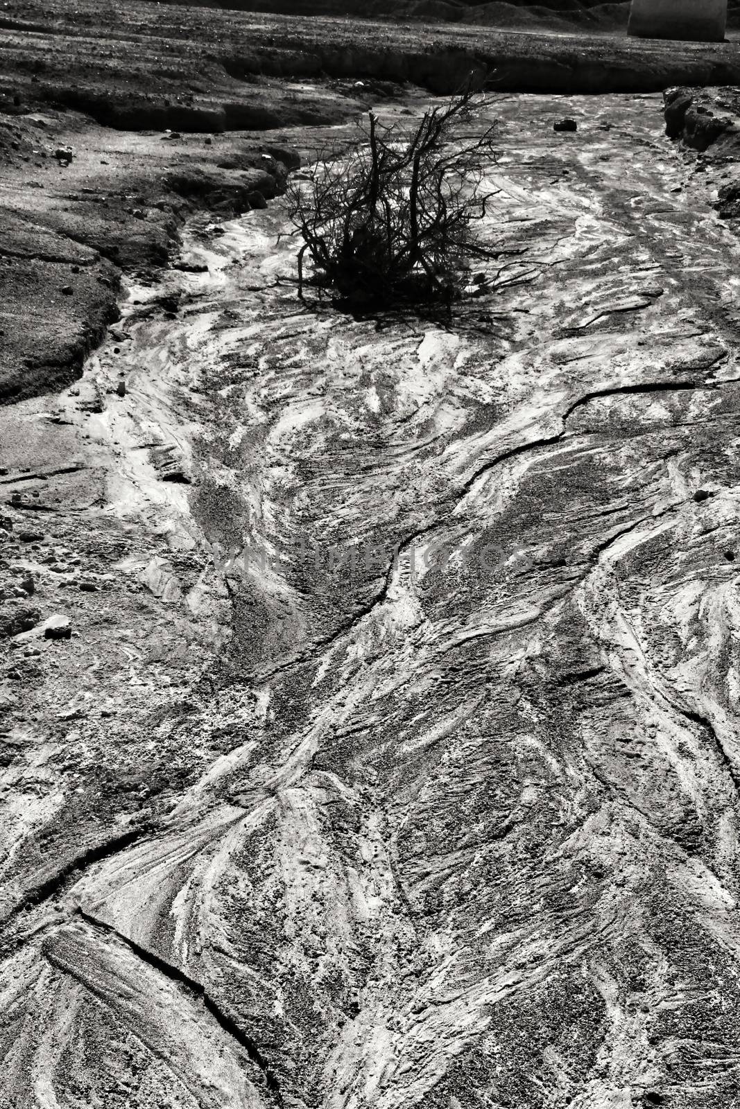 Sediments, rock formations and mineral streaks in an old abandoned quarry in Mazarron, Murcia, Spain