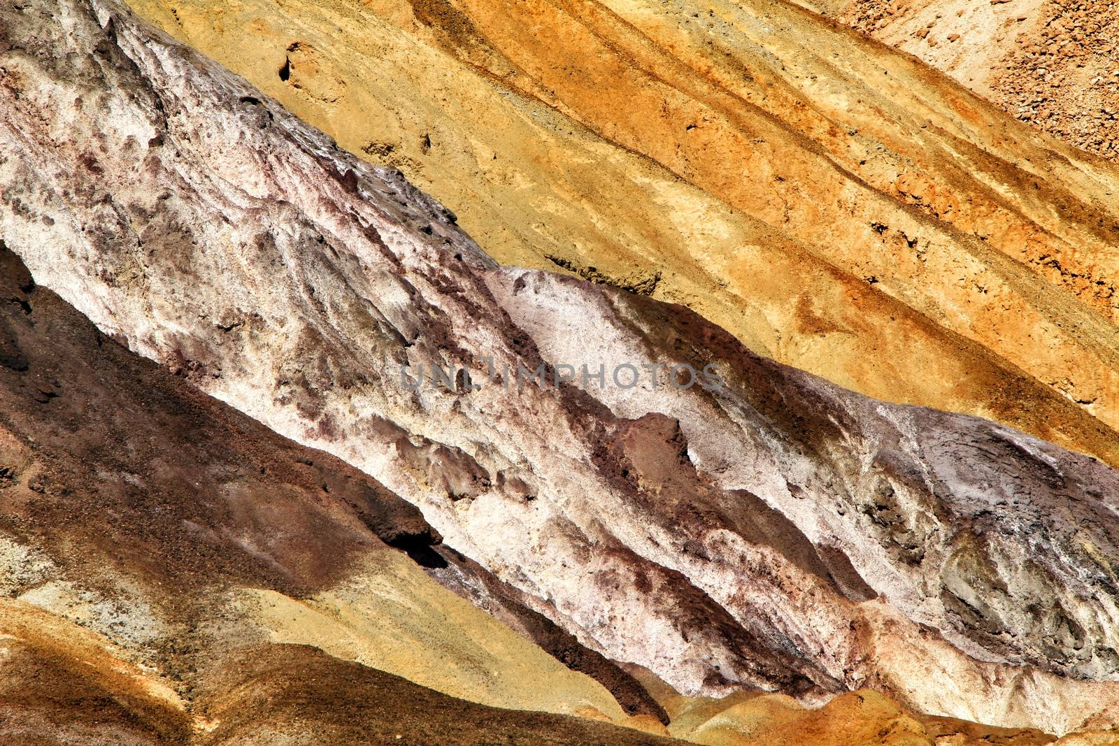 Beautiful and colorful mineral streaks and sediments in a old abandoned quarry