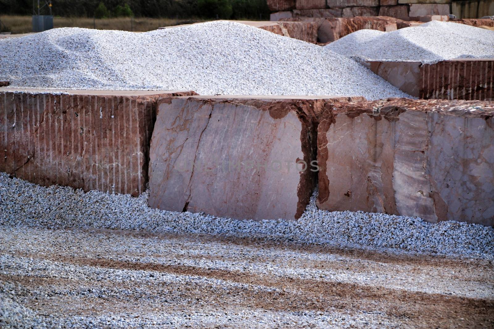 Colorful construction aggregate mountains in Alicante, Spain