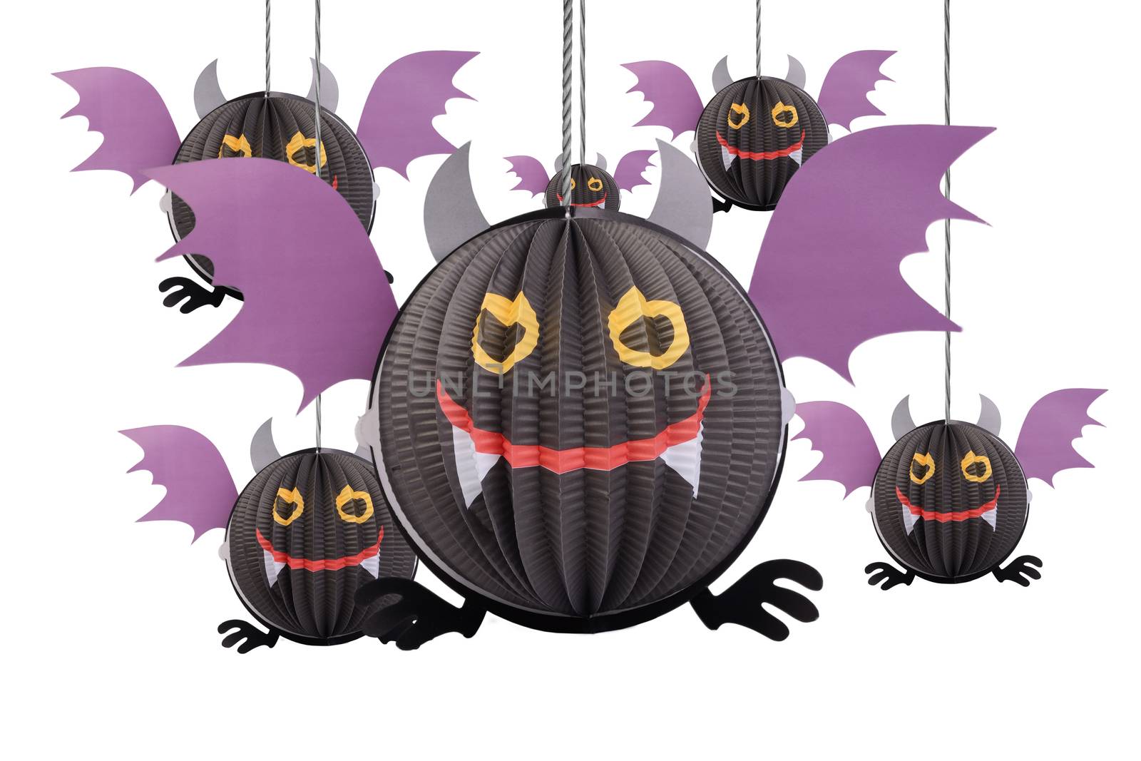 Devil bat hanging mobile for halloween decoration on white background.