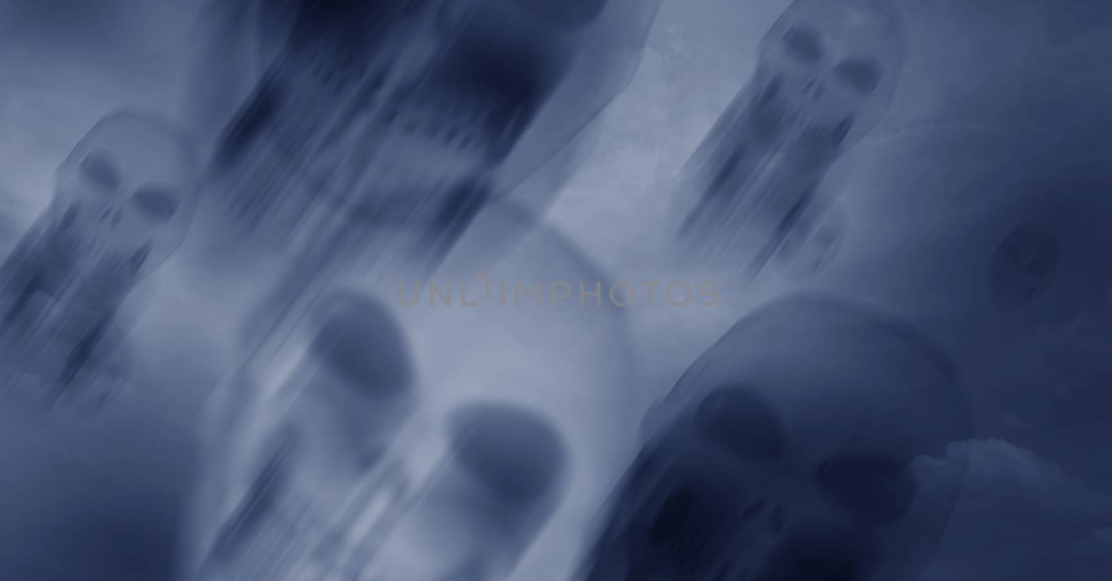 Skull flying in dark sky for Halloween background. by pandpstock_002