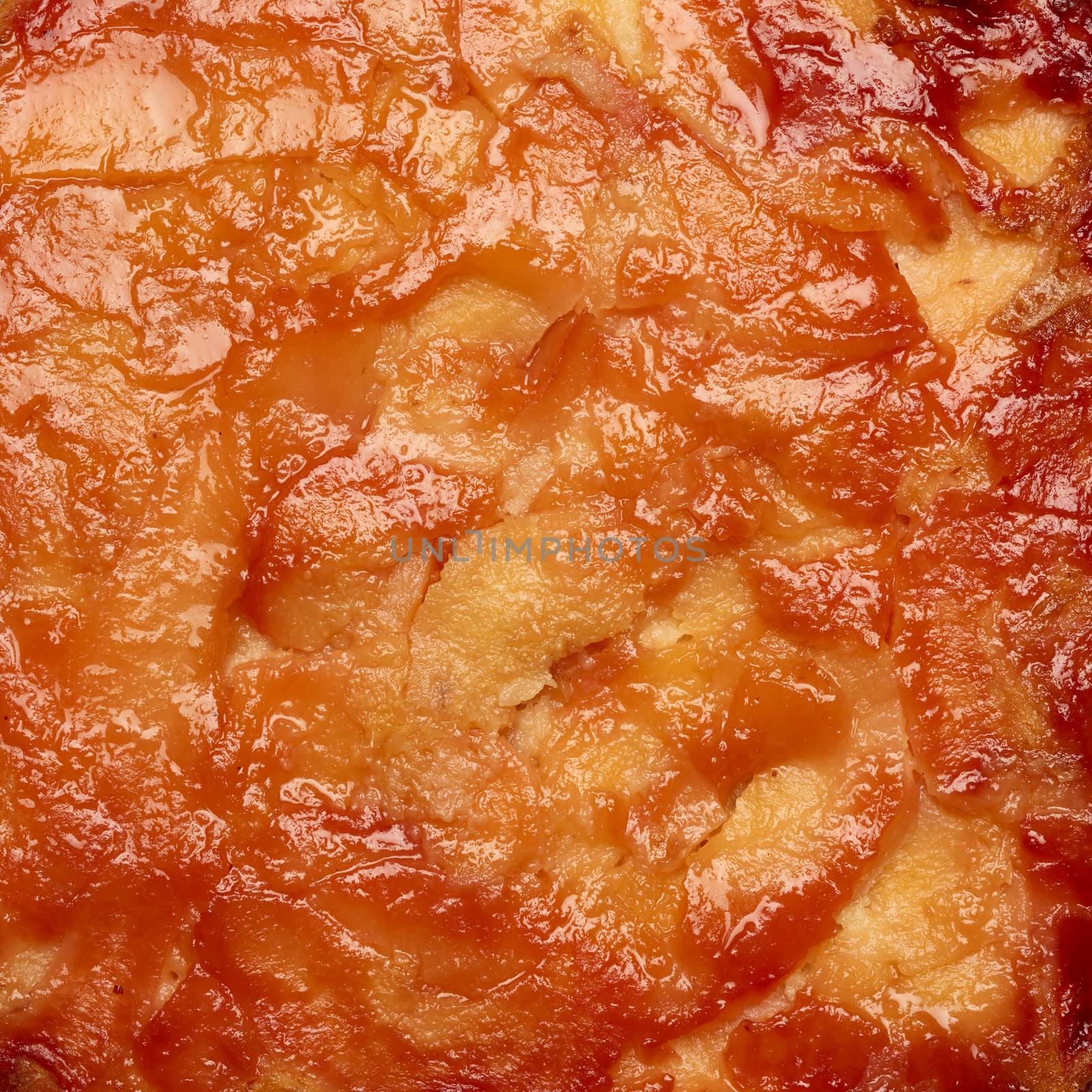 baked pie texture with quince slices, full frame