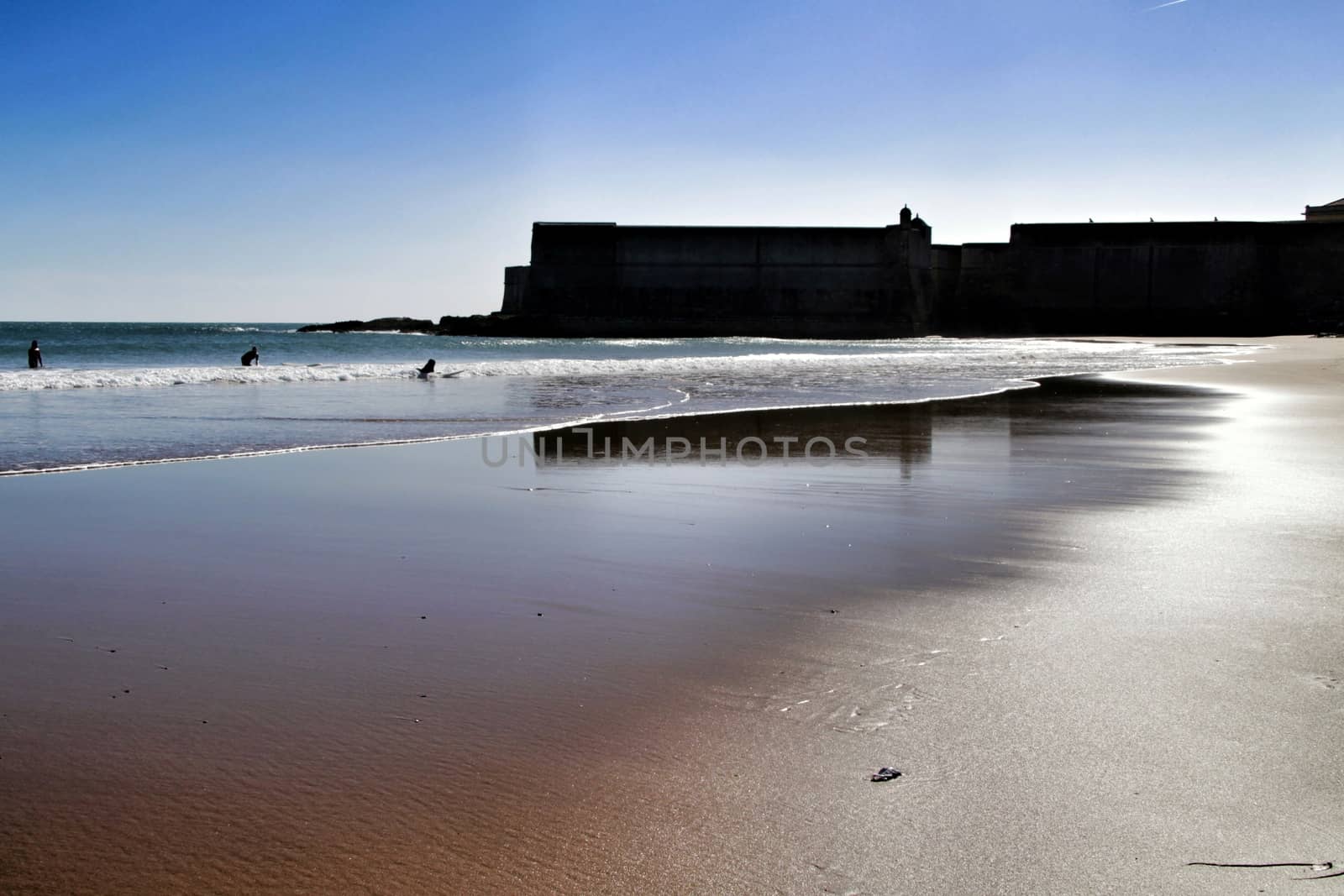 Beautiful beach called Praia da Torre in Lisbon, Portugal, in a sunny day of Spring