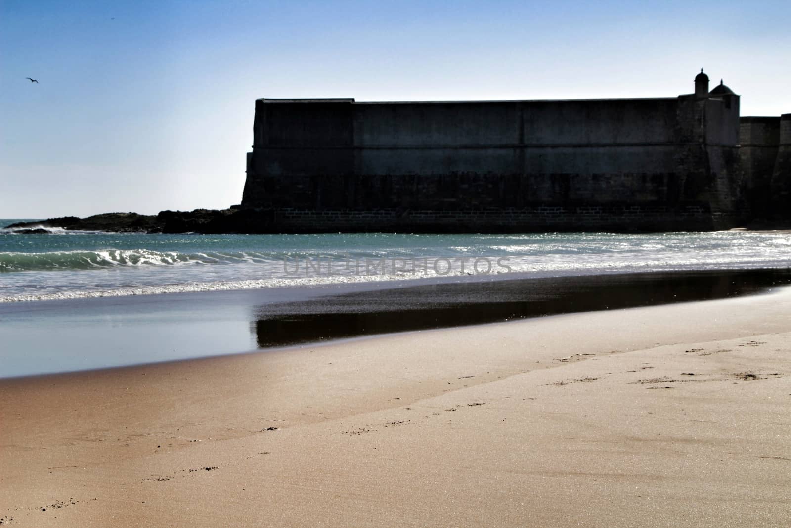 Beautiful beach called Praia da Torre in Lisbon, Portugal, in a sunny day of Spring