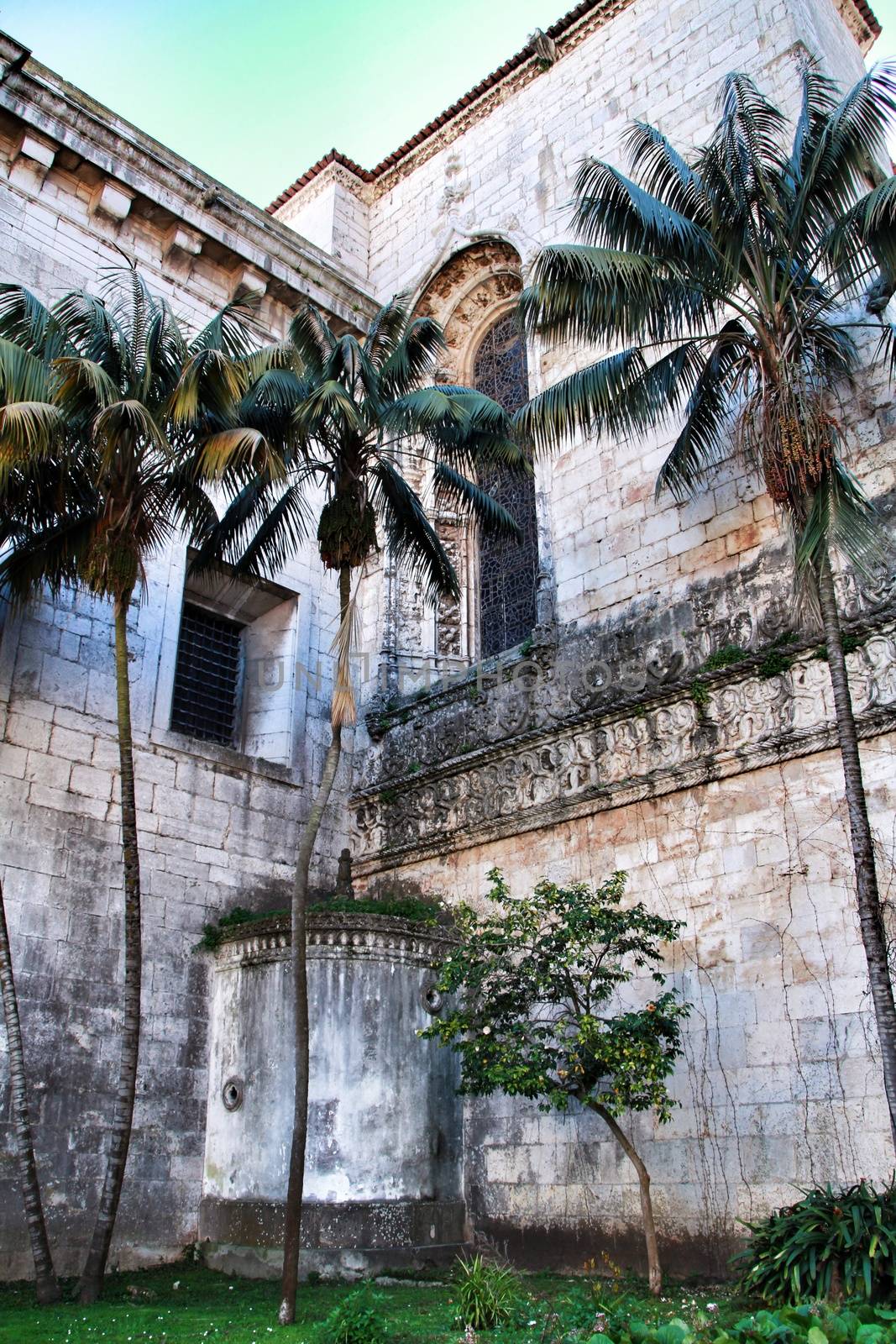 Exterior facade of Santa Maria de Belem church in Lisbon, Portugal