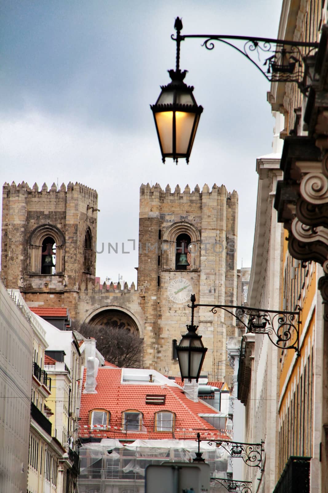 Narrow and colorful streets, majestic facades, windows and balconies of Lisbon, Portugal