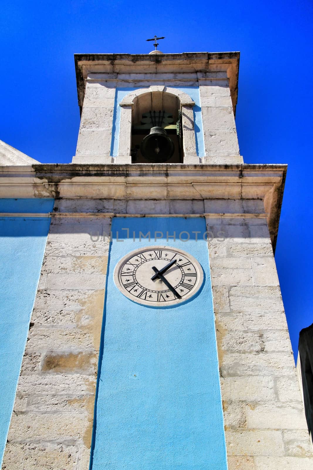 Beautiful facade of Nossa Senhora do Bom Sucesso church in Cacilhas, Lisbon, in a sunny day of Spring