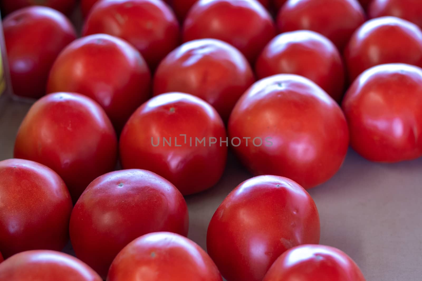 High angle View of Red Tomato's in the Farmers Market  by gena_wells