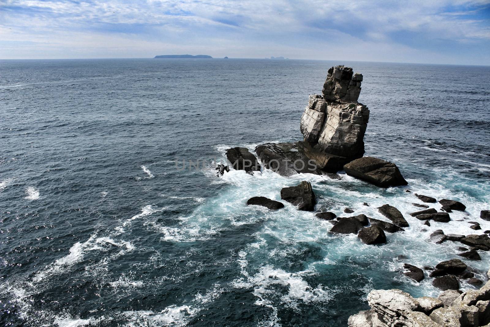 Views of the wild Atlantic Ocean with beautiful cliffs and beaches in Peniche, Portugal