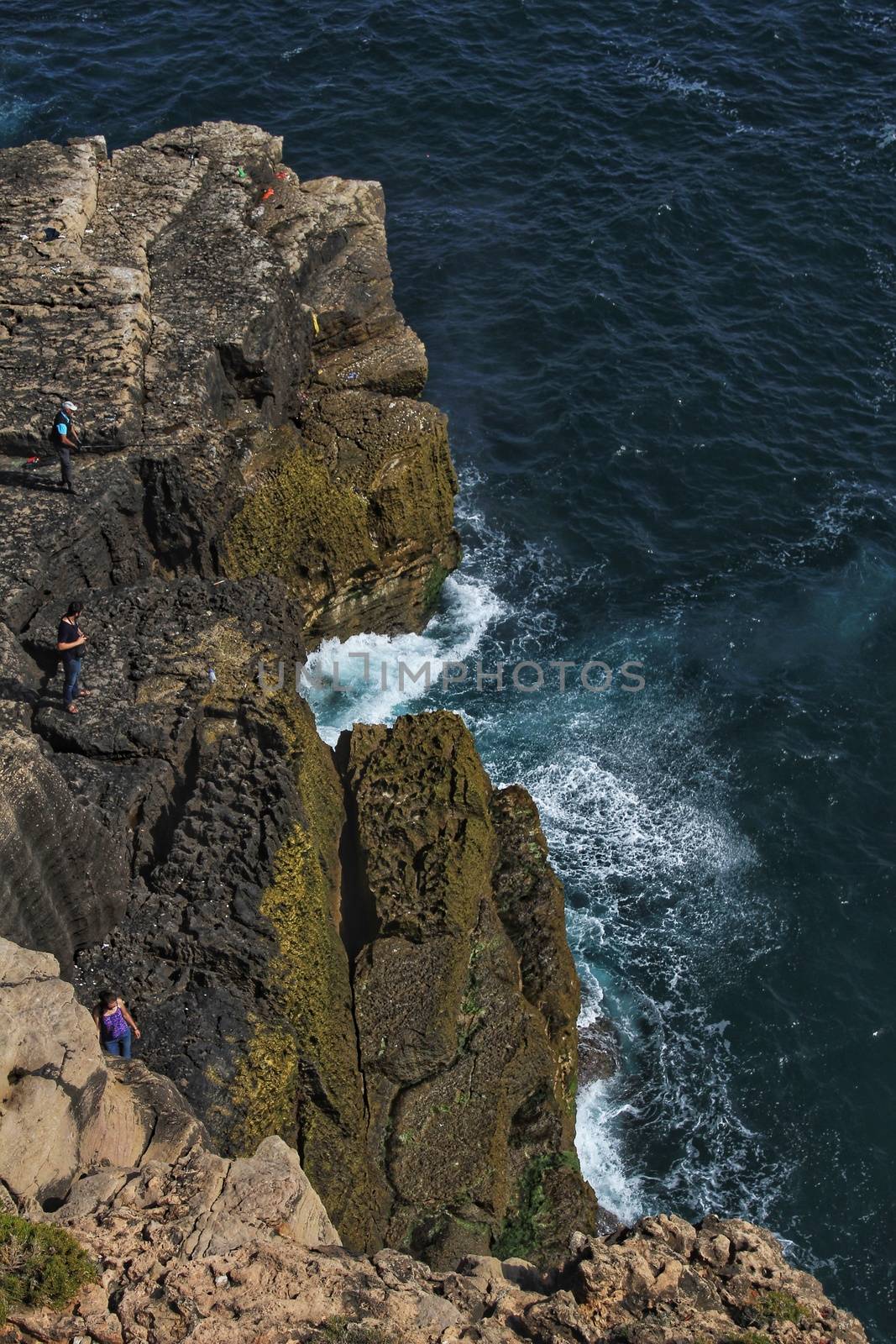 Views of the wild Atlantic Ocean with beautiful cliffs in Peniche, Portugal