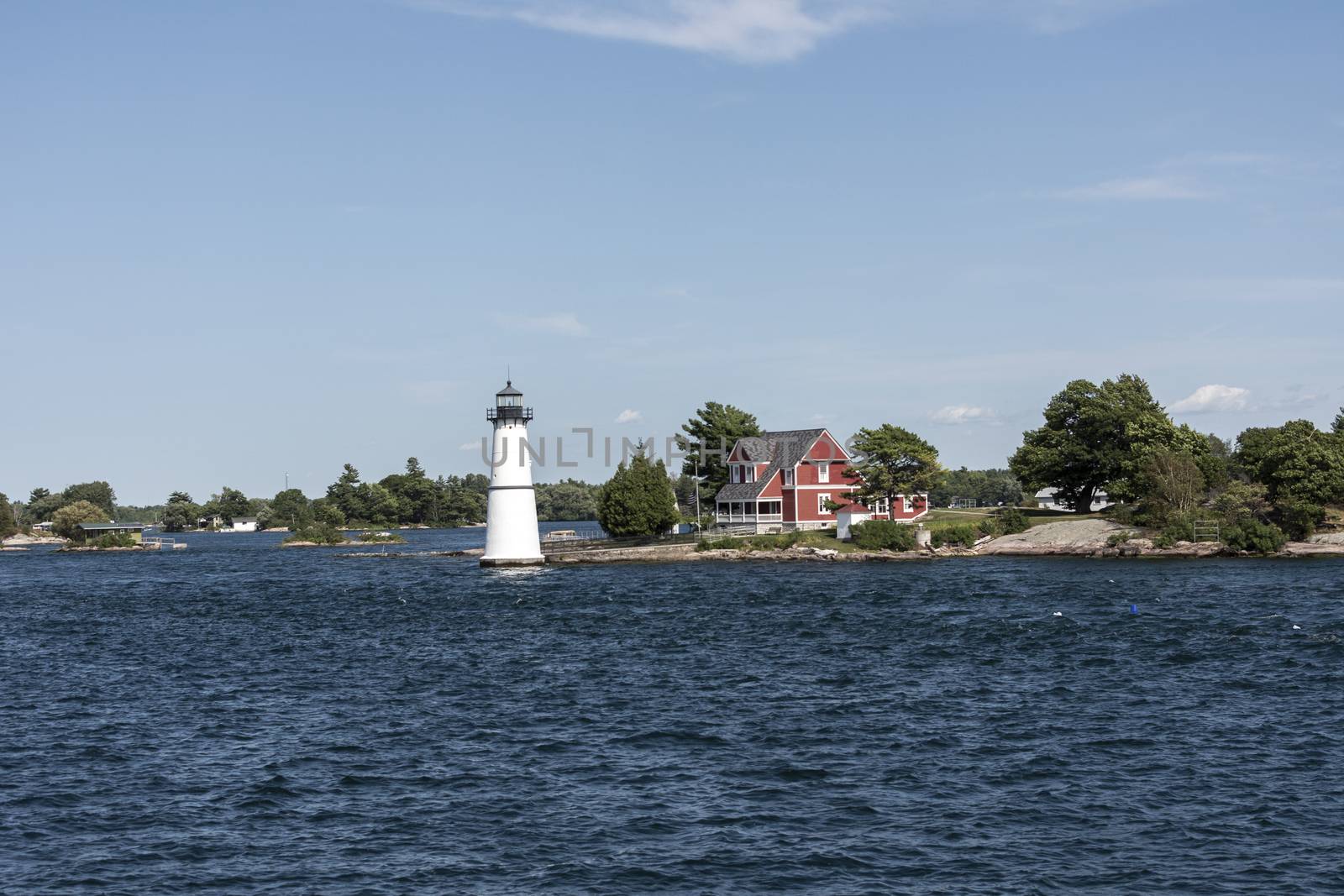 Lighthouse for pleasure ships, boats and yachts on one of the islands on the St. Lawrence River