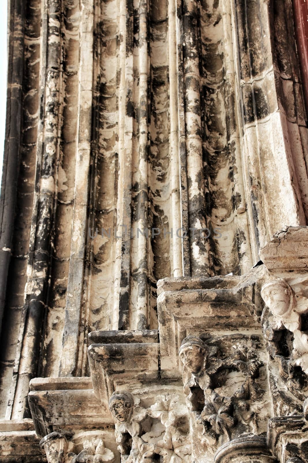 Arcades, pillars and facade of Do Carmo convent in Lisbon, Portugal