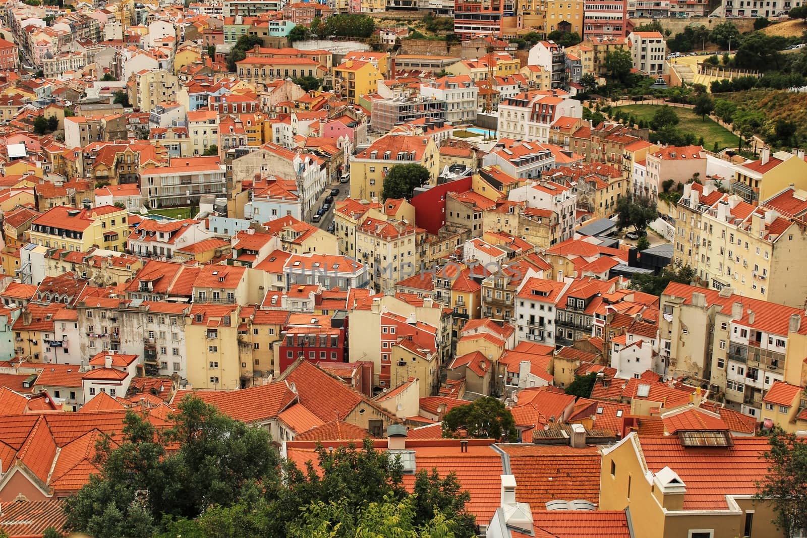 Panoramic of Lisbon city from the Castle of San Jorge on a cloudy day in Spring