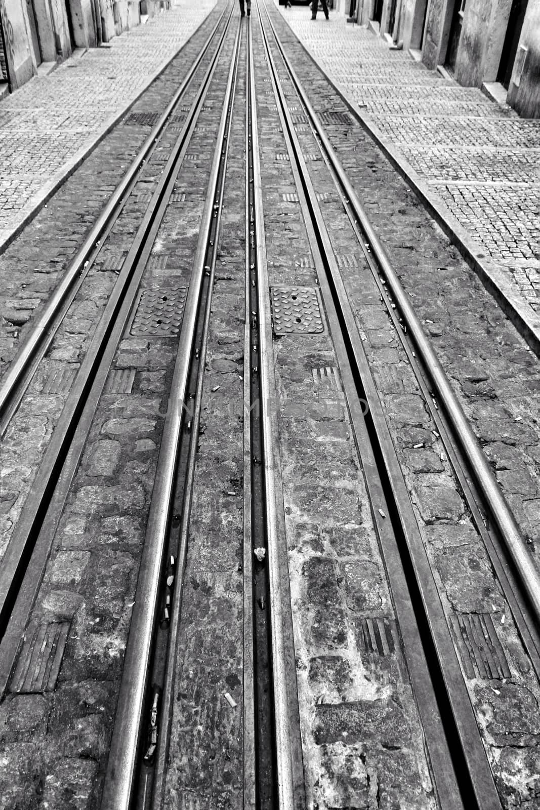 Bica street and elevator rails in Lisbon, Portugal