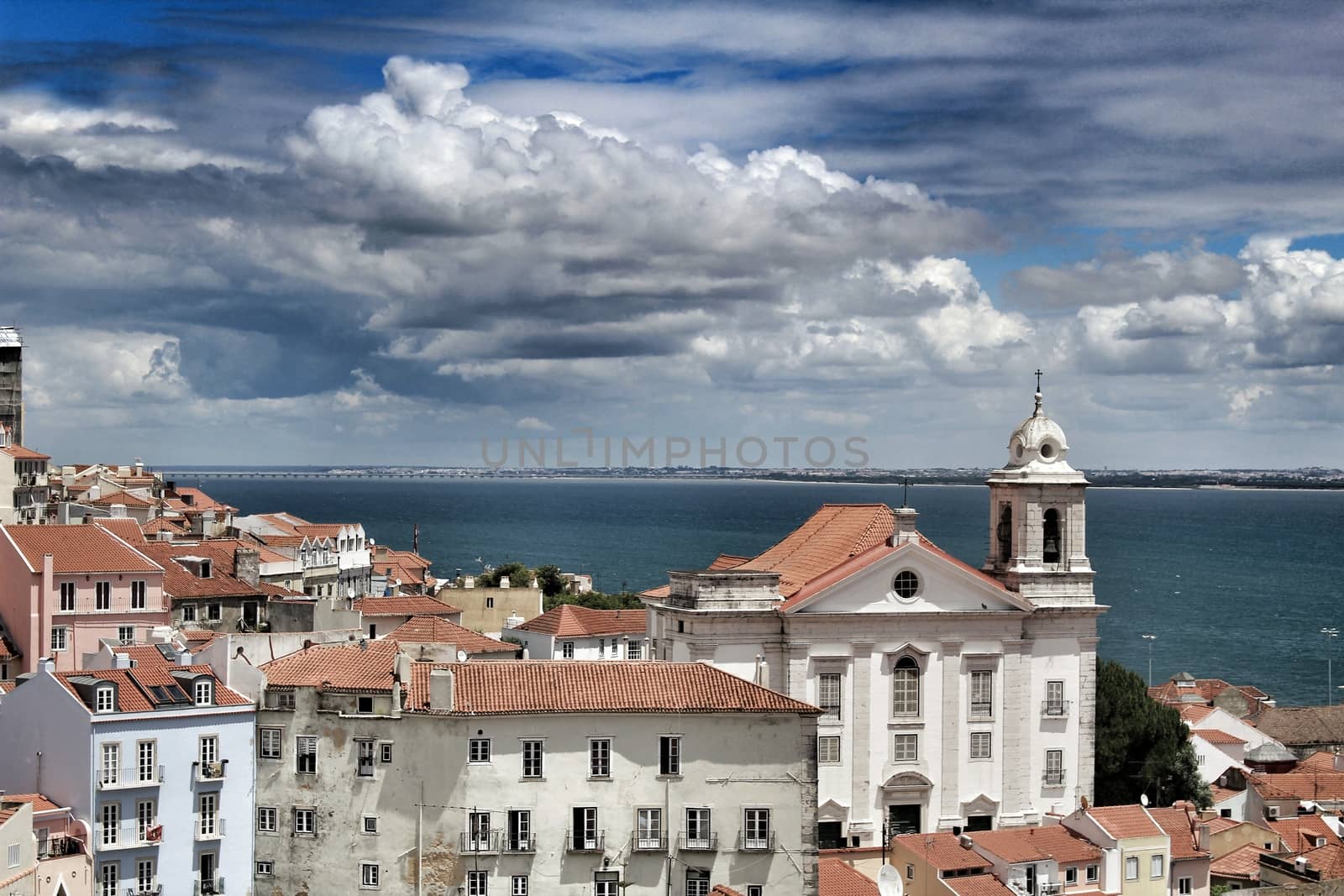 Views of Lisbon city in the morning in a cloudy day