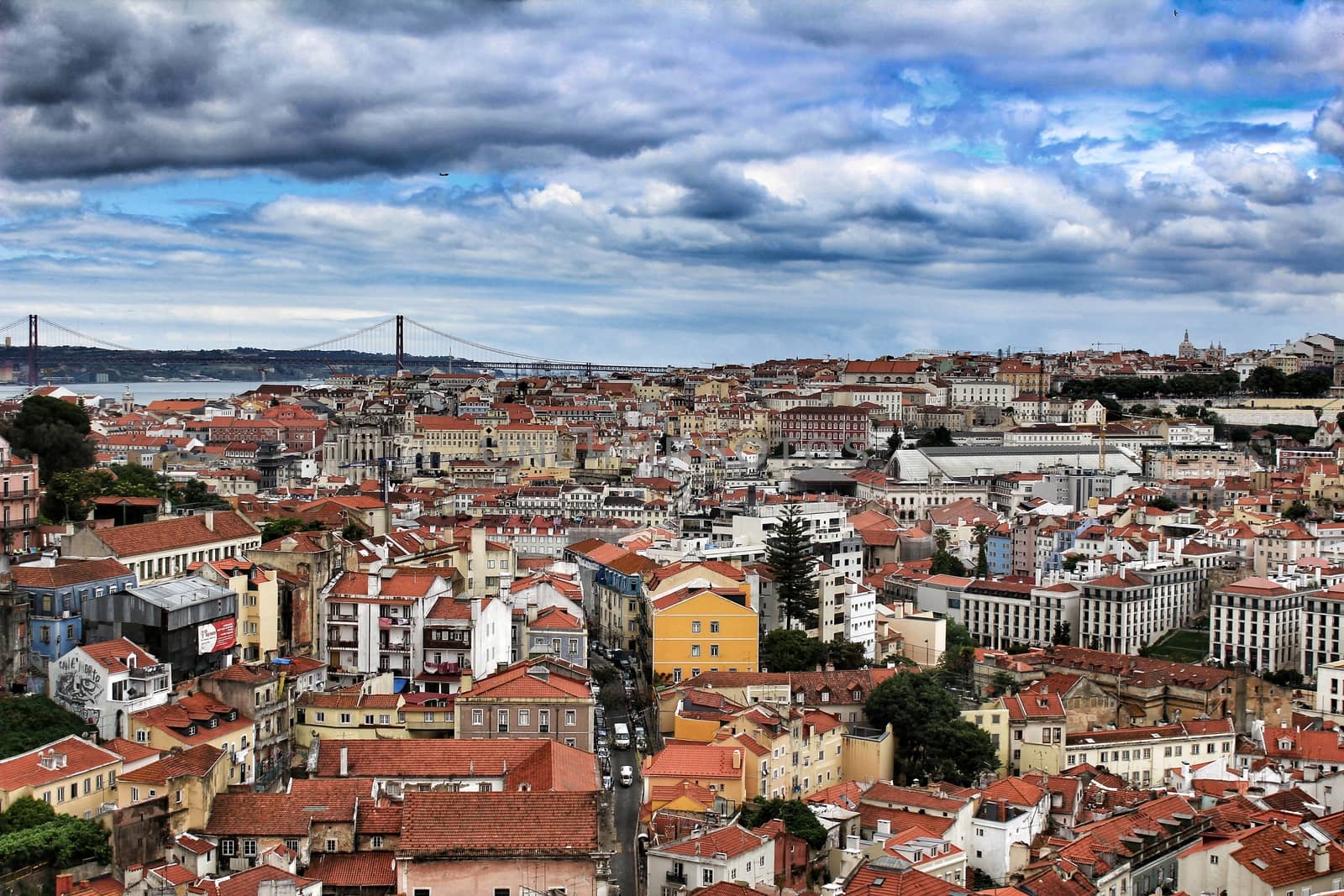 Panoramic of Lisbon city on a cloudy day in Spring
