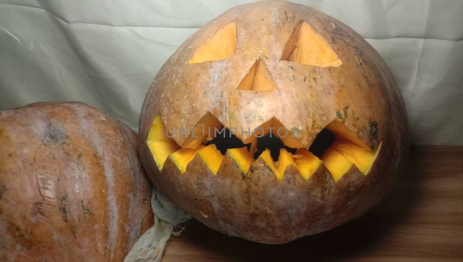 pumpkin face closeup with eye and mouth for halloween