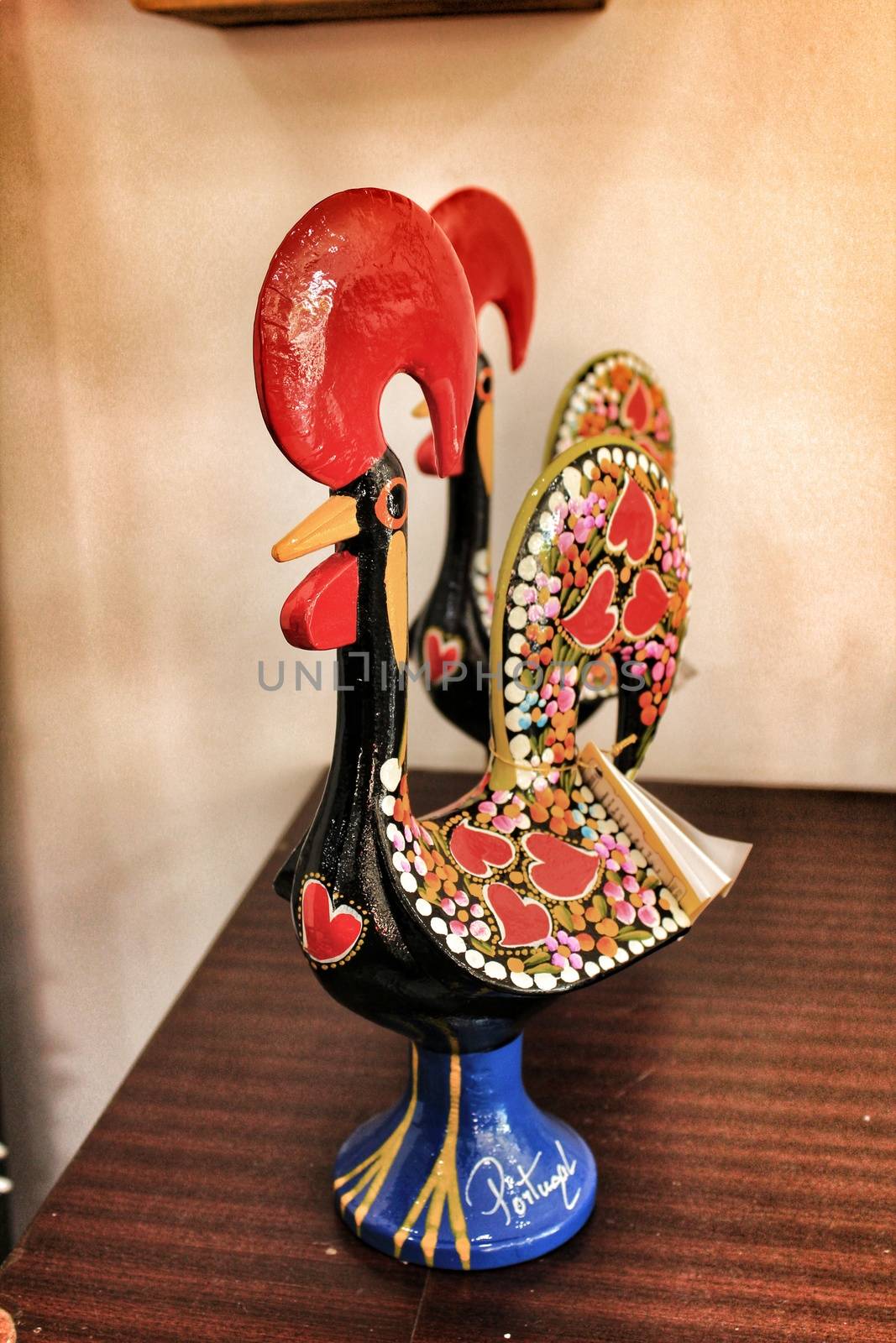 Colorful rooster souvenirs of Lisbon city by soniabonet