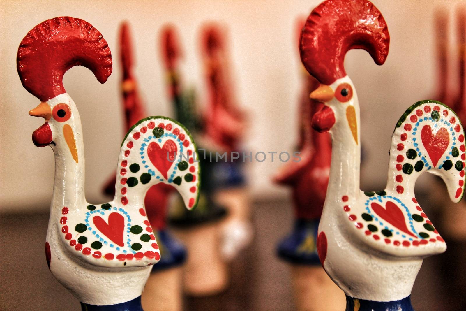 Colorful rooster souvenirs of Lisbon city by soniabonet