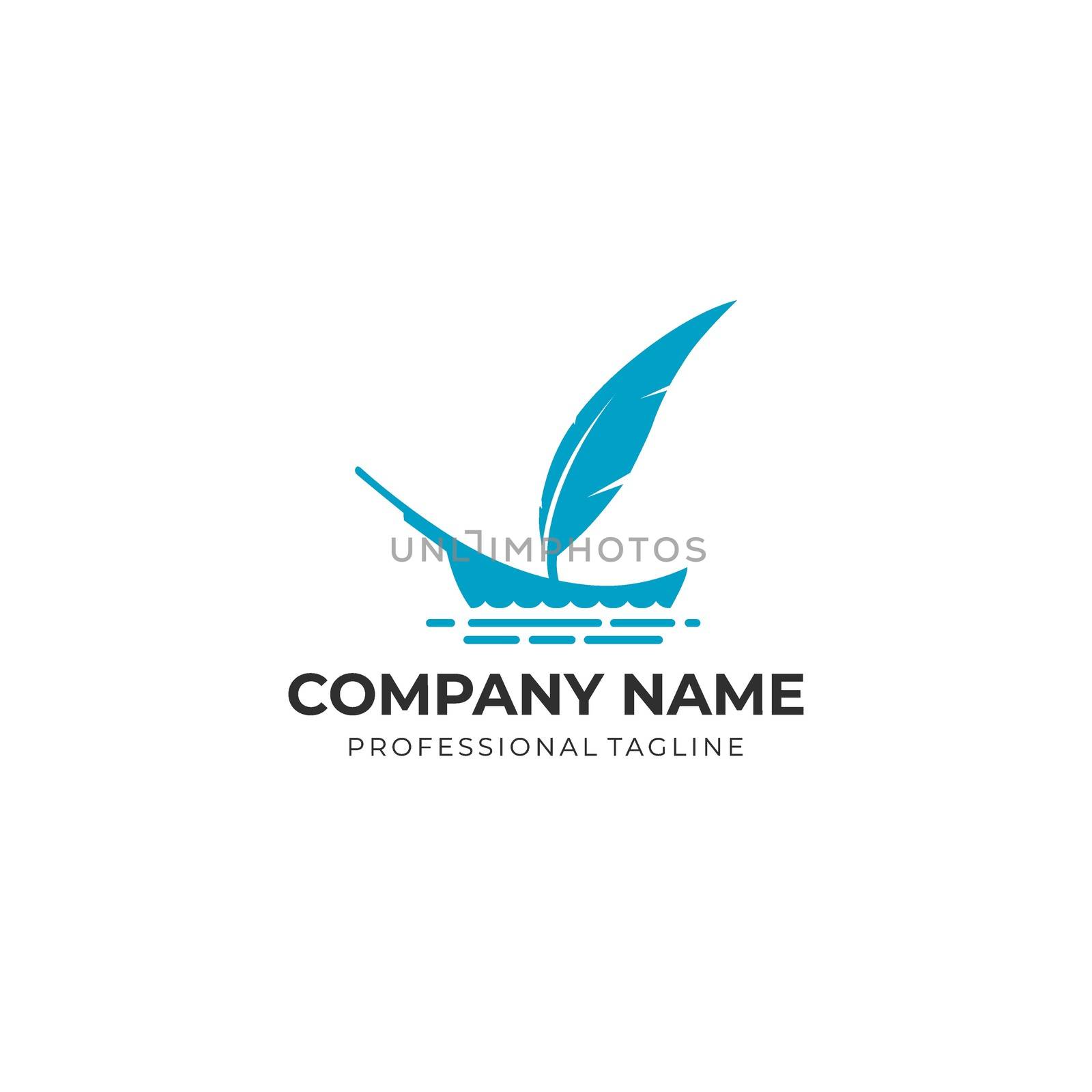 press writer journalist logo business template. sail boat and feather elements. flat design isolated on white background by IreIru