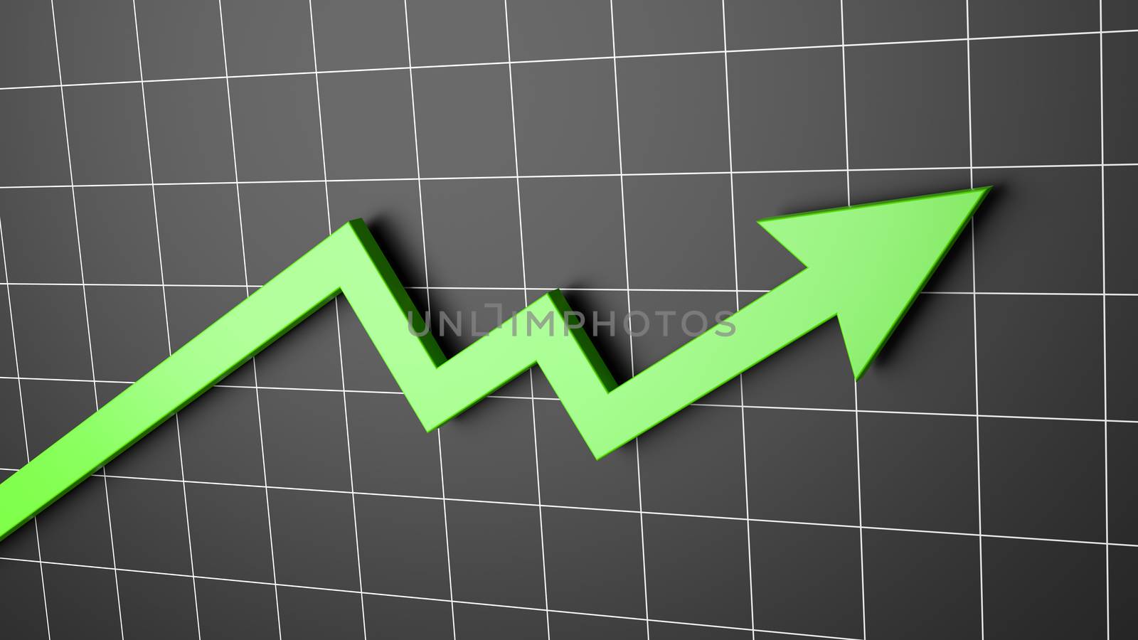 Rising Green Arrow Chart on Black Background 3D Illustration