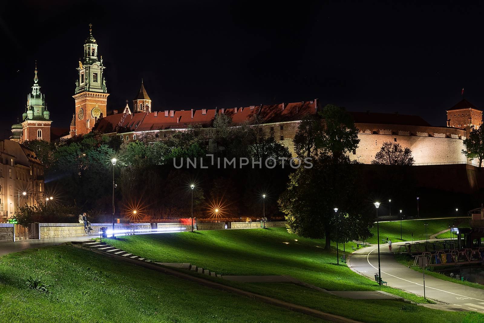 Wawel Royal Castle in the night scene in Krakow, Poland by mkenwoo