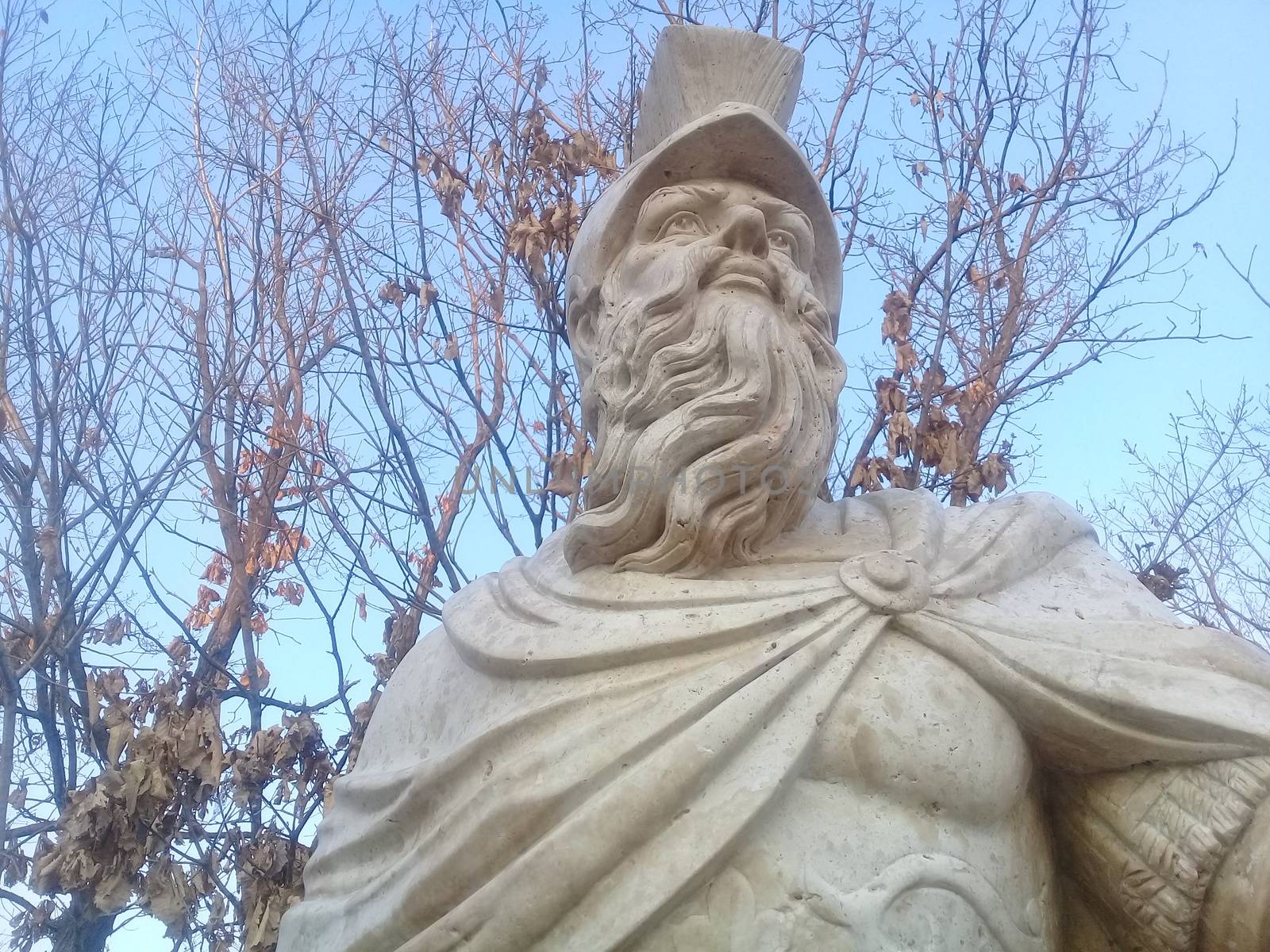 CHUNCHEON, SOUTH KOREA- February, 2018: White marble statue of Historical person with lovely stature settled in a public park