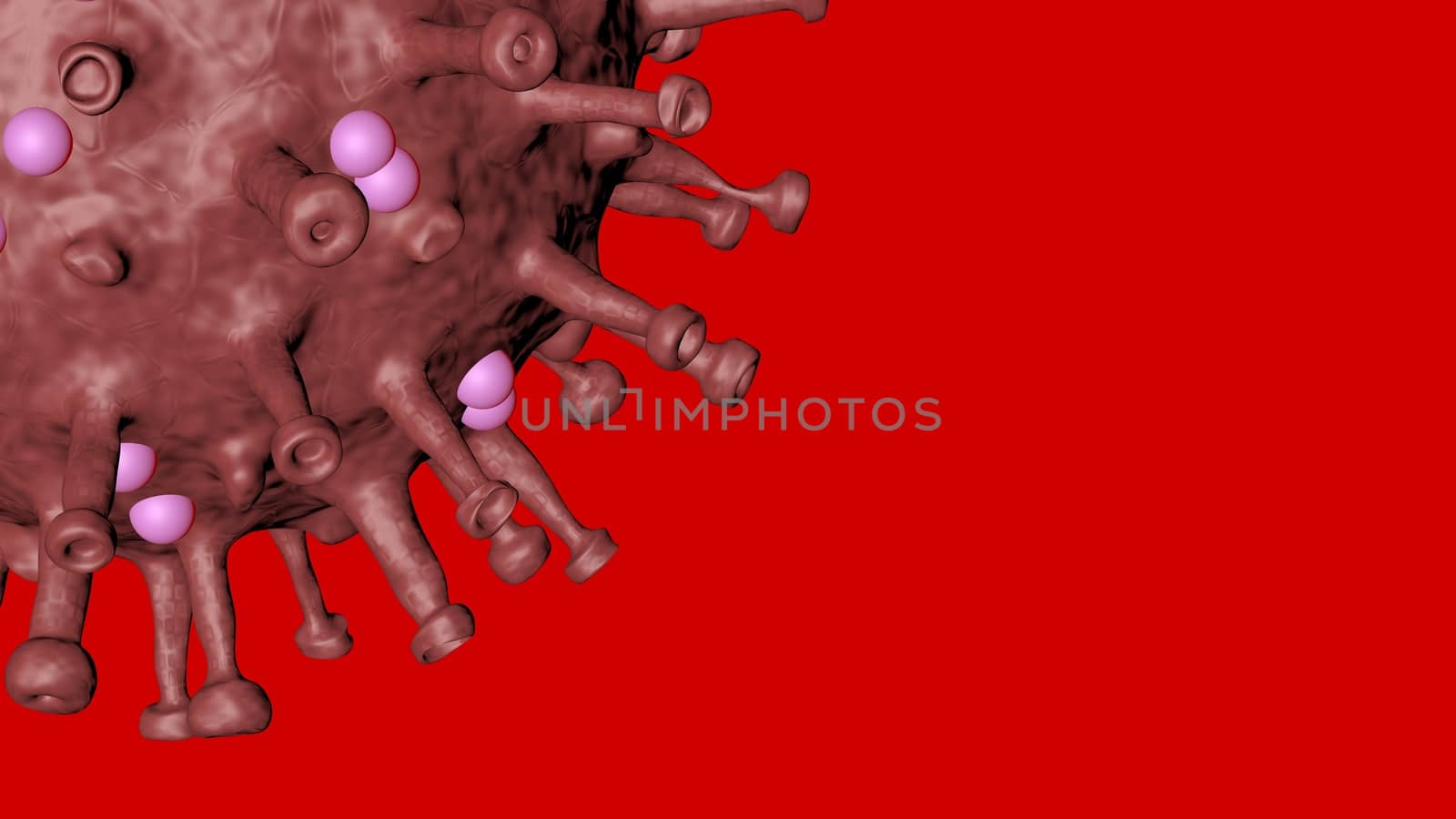 3D illustration of a virus particle. Closeup of a virus structure against clear background with copy space for text