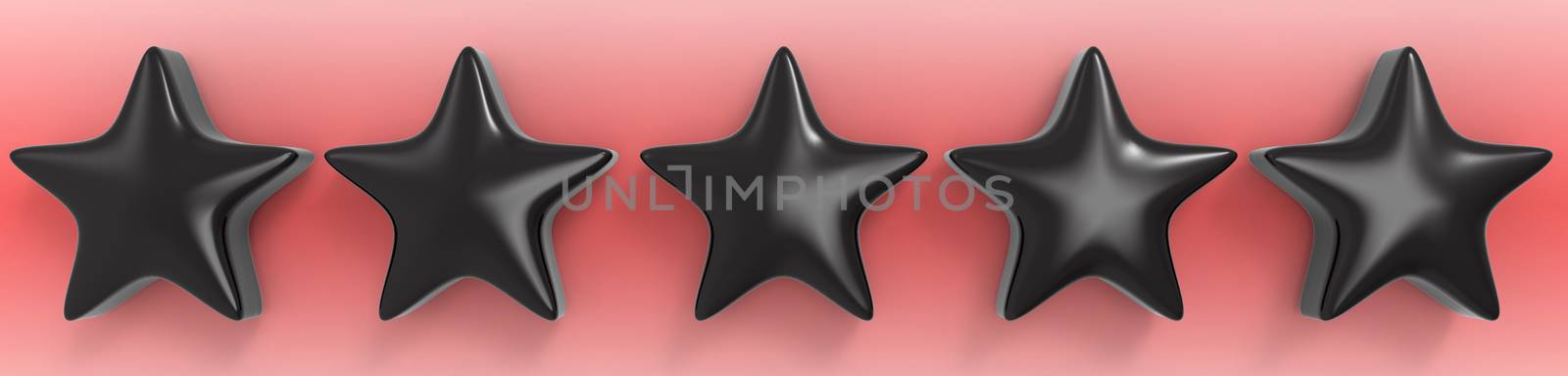 3d five red star on color background. Render and illustration of golden star for premium