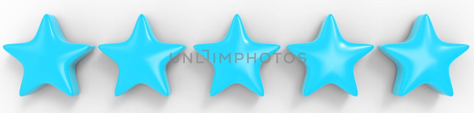 3d five azure star on color background. Render and illustration of golden star for premium