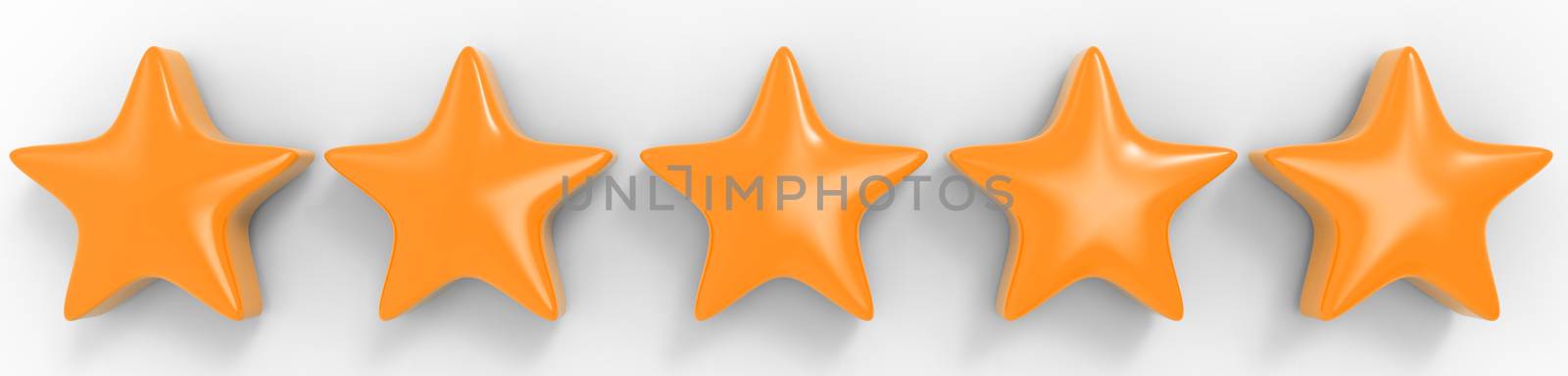 3d five orange star on color background. Render and illustration of golden star for premium