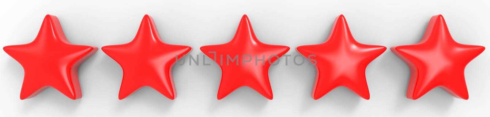 3d five red star on color background. Render and illustration of golden star for premium