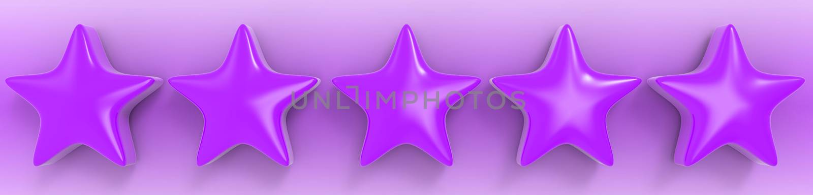 3d five violet star on color background. Render and illustration of golden star for premium